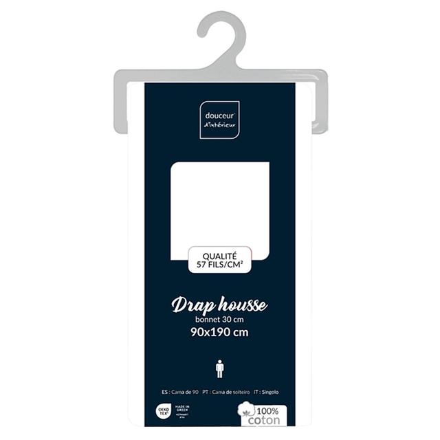 3574386445399 - Douceur D Interieur - Drap housse 1 personne uni blanc