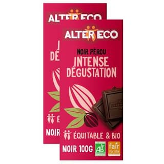 Alter Eco - Commerce Equitable Chocolat Noir Intense Dégustation 60% Cacao Bio du Pérou, Lot de 2x100g