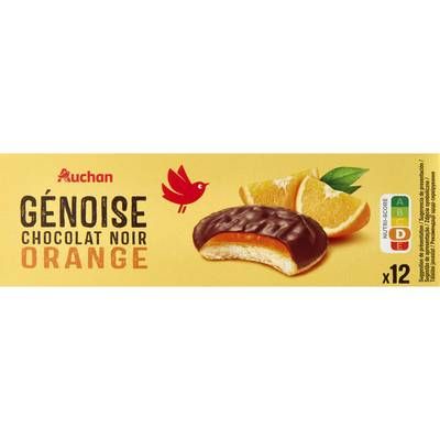 Auchan Génoises nappées de chocolat noir saveur orange x12, 150g