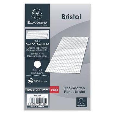 Exacompta Fiches bristol 12,5 x 20 cm petits carreaux, 50  fiches