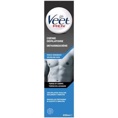 Veet Men Crème dépilatoire corps torse peaux sensibles, 200ml