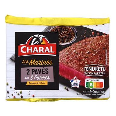 Charal Pavés de Boeuf Marinés aux 3 Poivres, 2x130g
