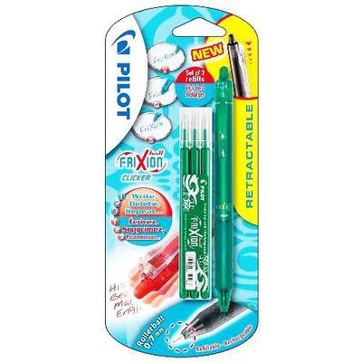 3131910212201 - Pilot - Stylo effaçable Frixion Ball Clicker encre gel effaçable verte + 3 recharges pointe moyenne
