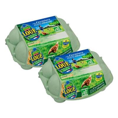 Loué Oeufs fermiers bio, calibre moyen, Lot de 2x6 ¿ufs