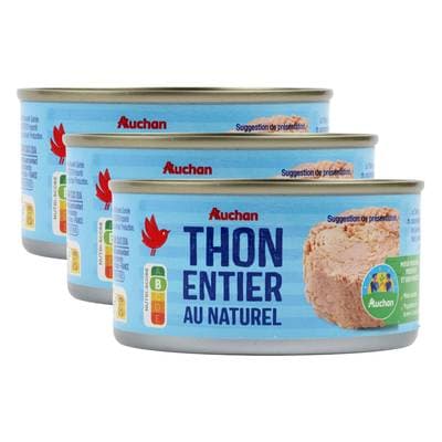 Auchan Thon listao entier au naturel, Lot de 3x140g