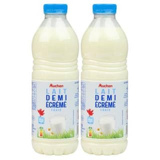 Auchan Lait demi-écrémé frais, Lot de 2x1L