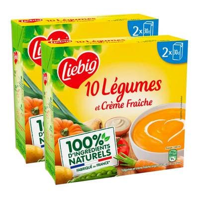 Liebig Velouté 10 Légumes et Crème Fraîche Soupe liquide en brique individuelle, Lot de 2 - 2x30cl