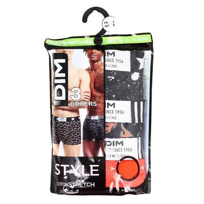 Dim Boxers homme coton stretch motifs marbre et flammes, S 3 Boxers