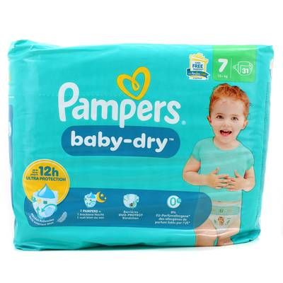 Pampers Couches Bébés Baby-Dry 17+ kg Taille 7, 31 couches