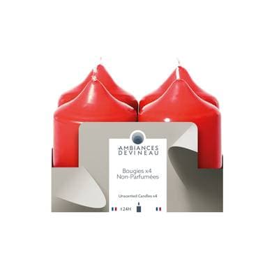 Ambiances Devineau 4 Bougies non parfumée Rouge, 8,5 cm