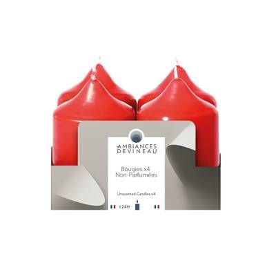 Ambiances Devineau 4 Bougies non parfumée Rouge, 8,5 cm