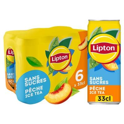 Lipton Thé glacé saveur pêche zéro sucres, 6x33cl