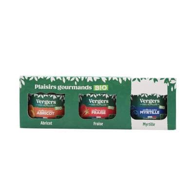 Vergers des Alpilles Coffret de 3 Confitures Extra Abricot, Fraise Myrtille Bio, 3x125g
