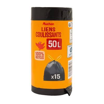 3596710528806 - Auchan - Sacs poubelle avec liens coulissants 50L
