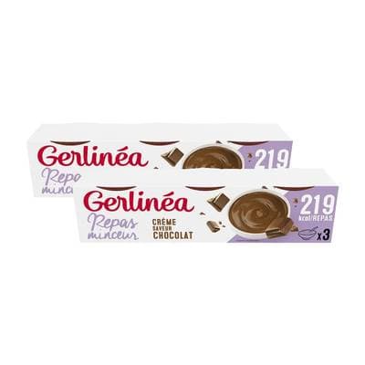 Gerlinéa 3 Coupelles crème saveur chocolat -37% de sucres en moins, Lot de 2 - 3x200g
