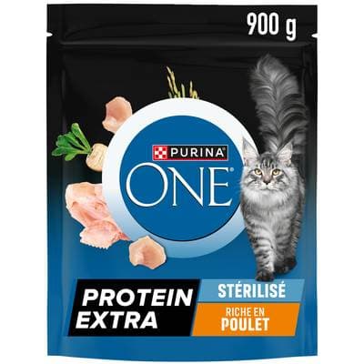 Purina - One Croquettes poulet Protein extra pour chat adulte stérilisé, 900g