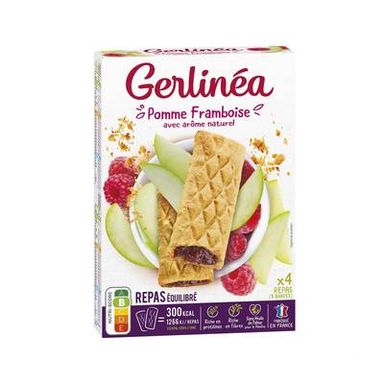 Gerlinéa 8 Barres fourrées pomme framboise -32% de sucres en moins, 8x45g