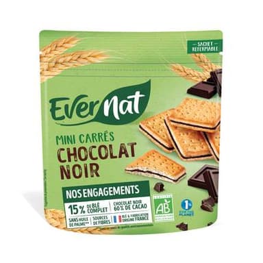 Evernat Mini biscuit carré chocolat noir bio, 180g