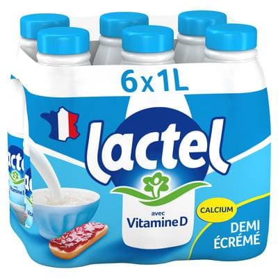 Lactel Lait demi-écrémé 1,5% mg vitamine D, 6x1l