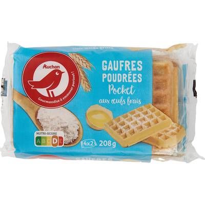 Auchan Gaufres aux Oeufs Frais poudrées pocket 4x2, 208g