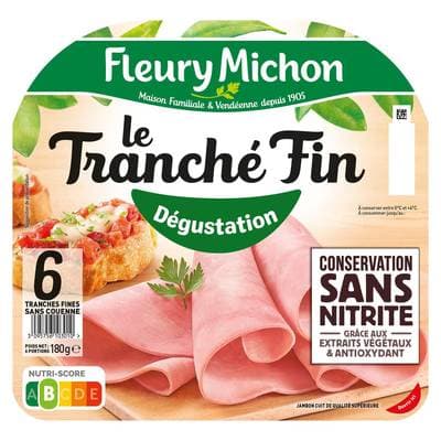 Fleury Michon Jambon Supérieur Le Tranché Fin Conservation Sans Nitrite, 6 tranches - 180g