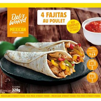 Deli's World Fajitas poulet, 4 Fajitas - 320g
