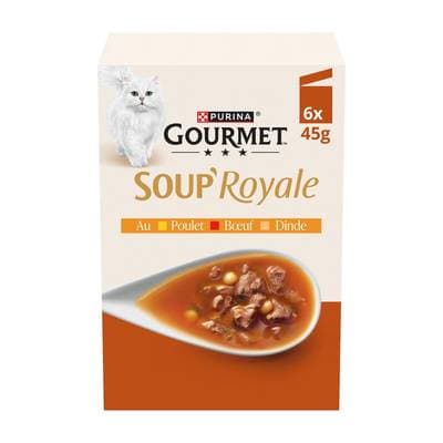 Purina - Gourmet Sachets Soupe Royale poulet boeuf dinde pour chat adulte, 6x45g