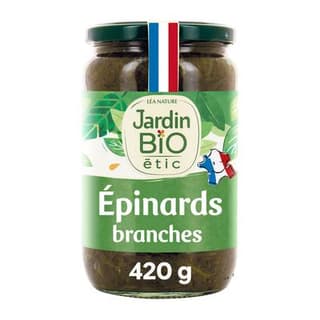 Jardin Bio Etic Epinards en branches bio en bocal, 420g
