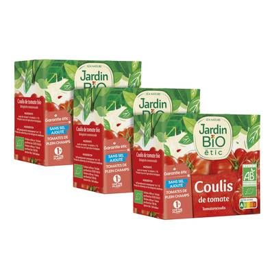 Jardin Bio Etic Coulis de tomate Bio sans sel ajouté, Lot de 3x500g