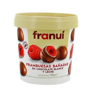 Franui Framboises fraiches entières enrobées de chocolat au lait, 150g