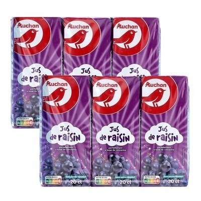 Auchan Jus de raisin à base de concentré, Lot de 2 - 6x20cl
