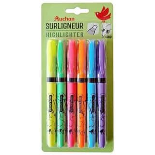 Auchan 6 surligneurs coloris assortis, 6 surligneurs