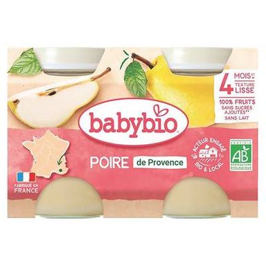Babybio Poire Williams Bio Pot Bébé Dès 4 mois, 2x130g