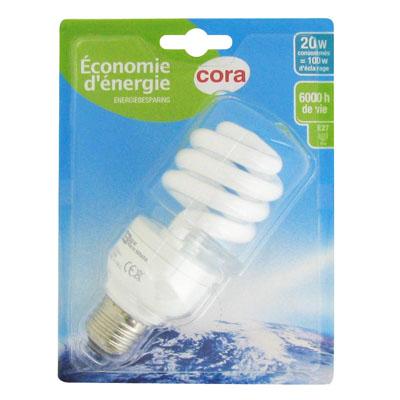 3257982201612 - Cora - Ampoule gros culot E27 tornado à économie d'énergie