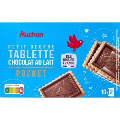 Auchan Pocket Biscuits petit beurre avec tablette chocolat au lait, 250g