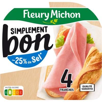 Fleury Michon Jambon blanc Taux de Sel Réduit, 4 tranches - 140g