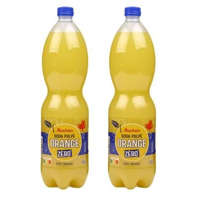 Auchan Soda pulpée à l'orange zéro, Lot de 2x1,5L