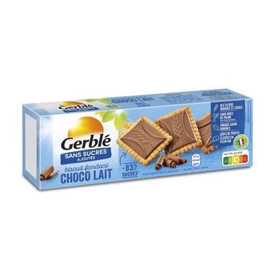Gerblé Sans Sucres Ajoutés 12 Biscuits Fondant Choco Lait Sans Sucres Ajoutés -83% de sucres, 125g