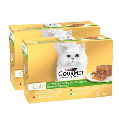 Purina - Gourmet Gold Boites Terrines avec des Légumes 4 variétés pour chat, Lot de 2 - 12x85g