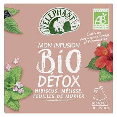 Elephant Infusion bio détox hibiscus mélisse et feuilles de mûrier, 20 sachets