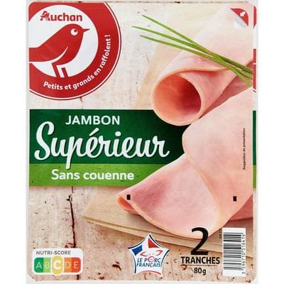 Auchan Jambon Supérieur Sans Couenne, 2 tranches - 80g