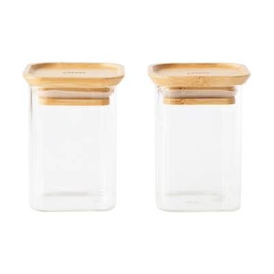 Pebbly Set de 2 Boîtes de Conservation à Épices en Verre et Bambou, lot de 2 240 ml (6 x 6 x 9 cm)