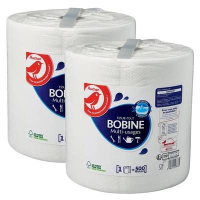 Auchan Essuie-tout bobine multi-usages 500 feuilles, Lot de 2x1 rouleau