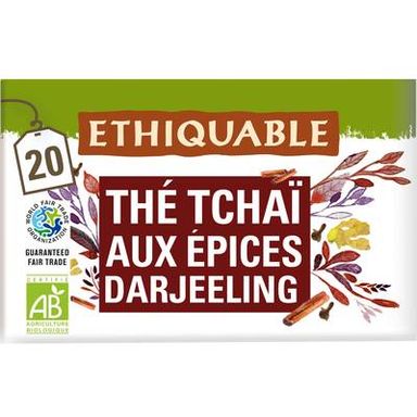 Ethiquable - Commerce Equitable Thé noir Tchaï aux épices Darjeeling Bio - 20 sachets, 36g