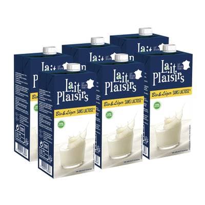 Lait Plaisirs Lait sans lactose Bio 1/2 écrémé, Lot de 6x1l