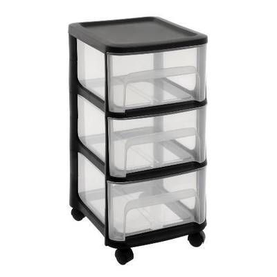 Eda Tour de rangement City 3 Tiroirs Noir + roulettes, 32 x 37 x 61 cm