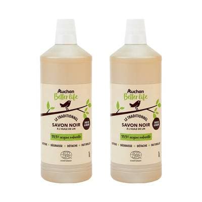 Auchan Better Life Savon noir liquide à l'huile de lin, Lot de 2x1L