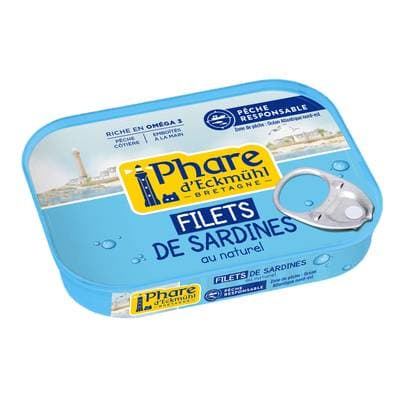 Phare d'Eckmuhl Filets de sardines au naturel Pêche Responsable en conserve, 70g