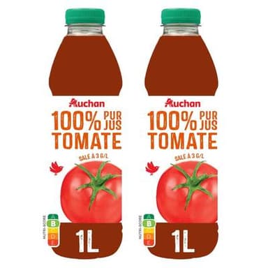 Auchan Pur jus de tomate, Lot de 2x1L