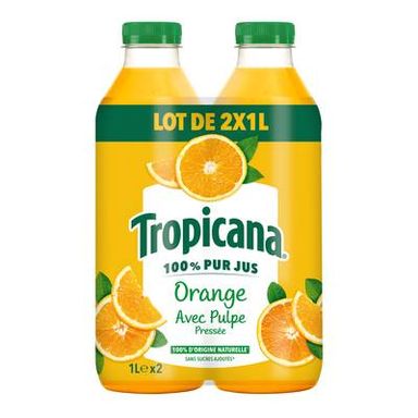 Tropicana Pur jus d'orange avec pulpe, 2x1L